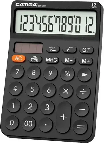 CATIGA 12 Digit Desktop Calculator with Large LCD Display, 4 Funtions Calculator, Round Design Big Button, Solar and Battery Dual Power, Standard Function for Office, Home, School, SD-1292 - 7
