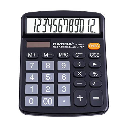 CATIGA 12 Digits Desktop Calculator with Large LCD Display and Sensitive Button, Dual Solar Power and Battery, Standard Function for Office, Home, School, CD-2786 - 6