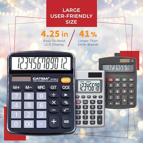 CATIGA 12 Digits Desktop Calculator with Large LCD Display and Sensitive Button, Dual Solar Power and Battery, Standard Function for Office, Home, School, CD-2786 - 2