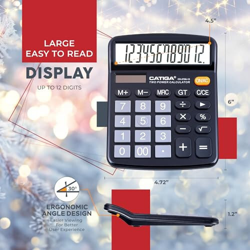 CATIGA 12 Digits Desktop Calculator with Large LCD Display and Sensitive Button, Dual Solar Power and Battery, Standard Function for Office, Home, School, CD-2786 - 3