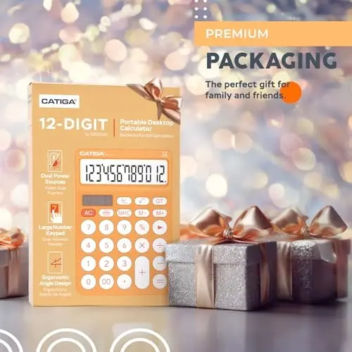 CATIGA 12 Digit Desktop Calculator Basic Desk Calculator with Large LCD Display, Big Buttons, 4 Function, Solar and Battery Dual Power, for Office, School, Home, SD-1292 Orange - 1