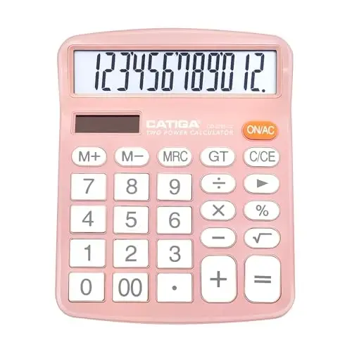 CATIGA 12 Digits Desktop Calculator with Large LCD Display and Sensitive Button, Dual Solar Power and Battery, Standard Function for Office, Home, School, CD-2786(Light Pink) - 5