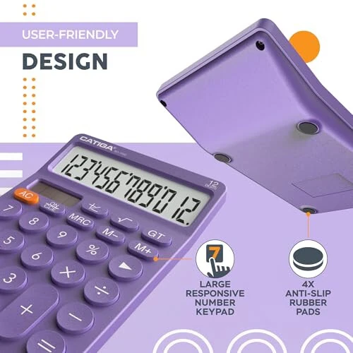 CATIGA 12 Digit Desktop Calculator Basic Desk Calculator with Large LCD Display, Big Buttons, 4 Function, Solar and Battery Dual Power, for Office, School, Home, SD-1292 Purple - CATIGA