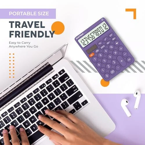 CATIGA 12 Digit Desktop Calculator Basic Desk Calculator with Large LCD Display, Big Buttons, 4 Function, Solar and Battery Dual Power, for Office, School, Home, SD-1292 Purple - 7