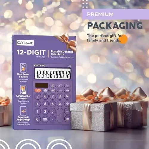 CATIGA 12 Digit Desktop Calculator Basic Desk Calculator with Large LCD Display, Big Buttons, 4 Function, Solar and Battery Dual Power, for Office, School, Home, SD-1292 Purple 