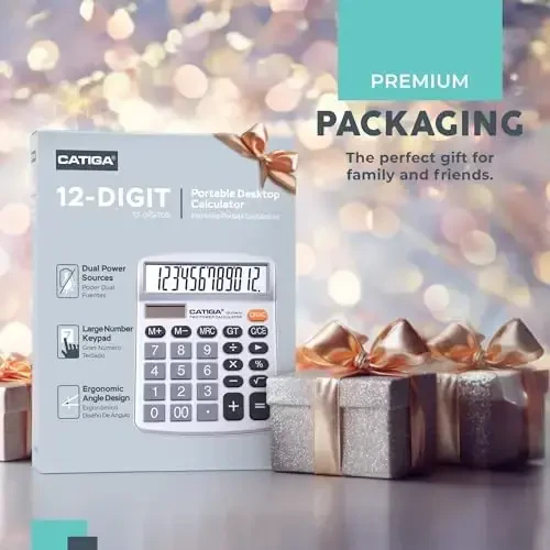 CATIGA 12 Digits Desktop Calculator with Large LCD Display, Dual Solar Power and Battery, Standard Function for Office, Home, School, CD-2786 - CATIGA