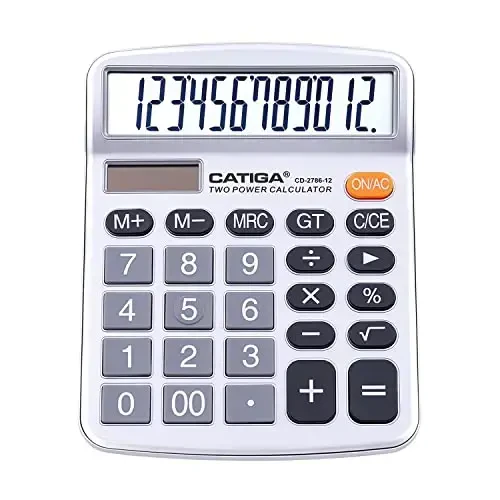 CATIGA 12 Digits Desktop Calculator with Large LCD Display, Dual Solar Power and Battery, Standard Function for Office, Home, School, CD-2786 - 6