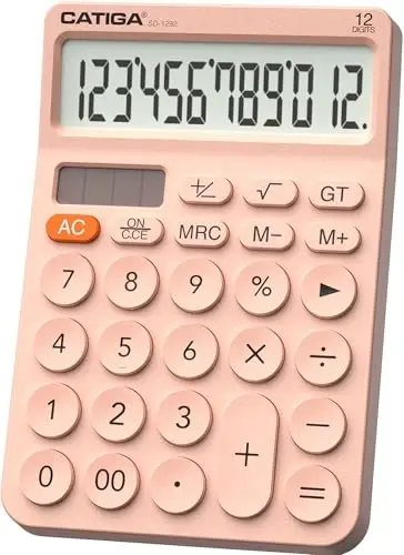 CATIGA 12 Digit Desktop Calculator Basic Desk Calculator with Large LCD Display, Big Buttons, 4 Function, Solar and Battery Dual Power, for Office, School, Home, SD-1292 Pink - 6