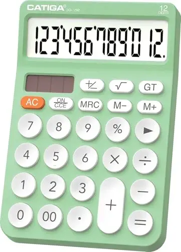 CATIGA 12 Digit Desktop Calculator Basic Desk Calculator with Large LCD Display, Big Buttons, 4 Function, Solar and Battery Dual Power, for Office, School, Home, SD-1292 Mint - 7