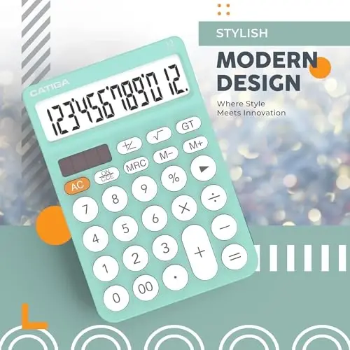 CATIGA 12 Digit Desktop Calculator Basic Desk Calculator with Large LCD Display, Big Buttons, 4 Function, Solar and Battery Dual Power, for Office, School, Home, SD-1292 Fresh Blue - CATIGA (1)