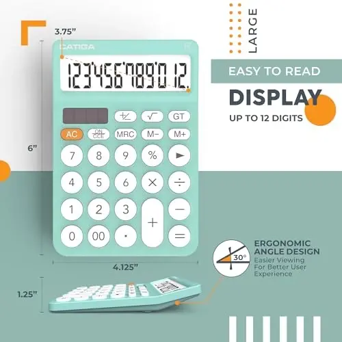 CATIGA 12 Haneli Masaüstü Hesap Makinesi Geniş LCD Ekranlı Temel Masa Hesap Makinesi, Büyük Tuşlar, 4 İşlev, Güneş ve Pil Çift Güç, Ofis, Okul, Ev için, SD-1292 Yeni Mavi - CATIGA (1)