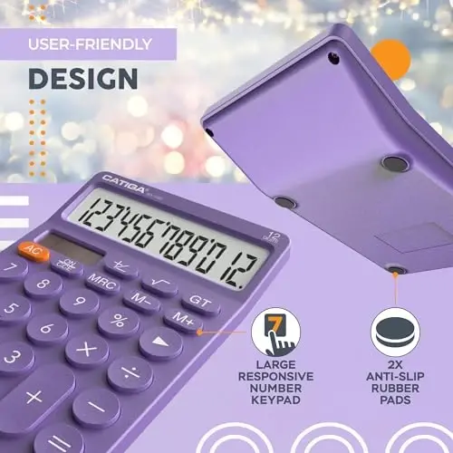 CATIGA 12 xonali katta hisoblagichi katta LCD displeyli, 4 funksiyali hisoblagich, dumaloq dizayndagi katta tugmachalar, quyosh va batareya orqali ikki tomonlama quvvat, standart funksiyali ofis, uy, maktab uchun, SD-1292 - 5