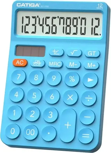 CATIGA 12 Digit Desktop Calculator Basic Desk Calculator with Large LCD Display, Big Buttons, 4 Function, Solar and Battery Dual Power, for Office, School, Home, SD-1292 Blue - 6