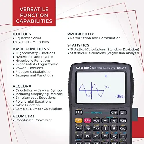 CATIGA CS229 Scientific Calculator with Graphics Functions, Multiple Modes with Intuitive User Interface for Beginners and Advanced Courses, 5 Pack - 4
