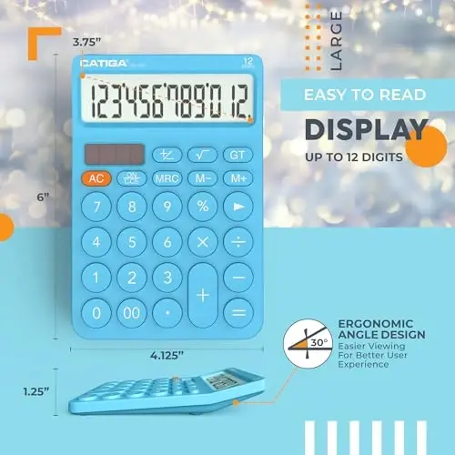 CATIGA Desk Calculator with 4 Functions, Cute Basic Calculator for Kids with Round Big Button, Large Display for School and Office, Dual Power, SD-1292 Blue - 3