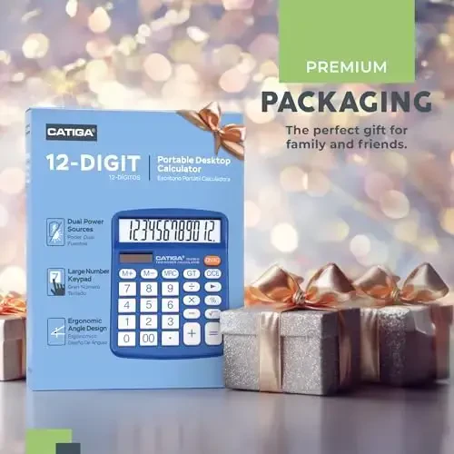 CATIGA Desktop Calculator 12 Digit with Large LCD Display and Sensitive Button, Solar and Battery Dual Power, Standard Function for Office, Home, School, CD-2786 - 1