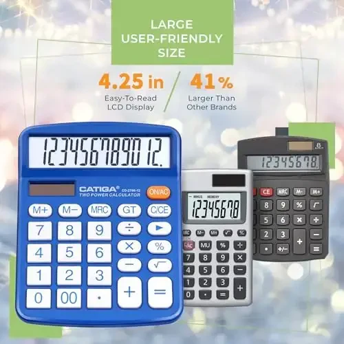 CATIGA Desktop Calculator 12 Digit with Large LCD Display and Sensitive Button, Solar and Battery Dual Power, Standard Function for Office, Home, School, CD-2786 - 2
