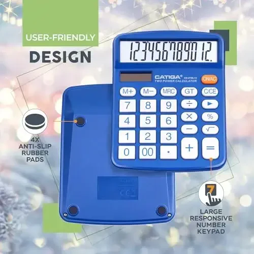 CATIGA Desktop Calculator 12 Digit with Large LCD Display and Sensitive Button, Solar and Battery Dual Power, Standard Function for Office, Home, School, CD-2786 - 5