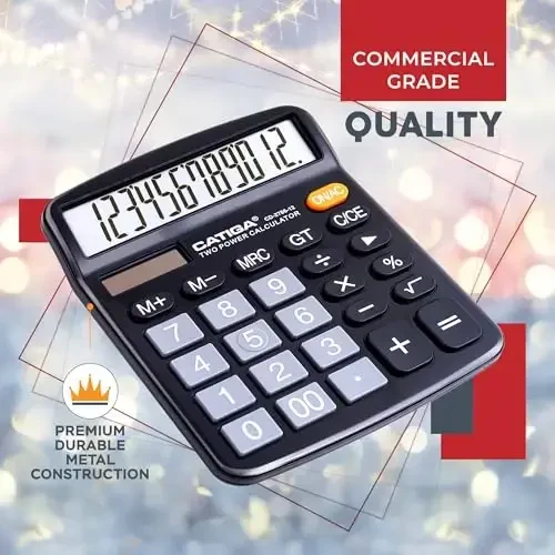 CATIGA Desktop Calculator (2 Pack) 12 Digit with Large LCD Display and Sensitive Button, Solar and Battery Dual Power, Standard Function for Office, Home, School, CD-2786 (2 Black) - 5