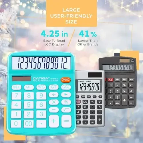 CATIGA Desktop Calculator (2 Pack) 12 Digit with Large LCD Display and Sensitive Button, Solar and Battery Dual Power, Standard Function for Office, Home, School, CD-2786 (Light Blue/Light Pink) - 6