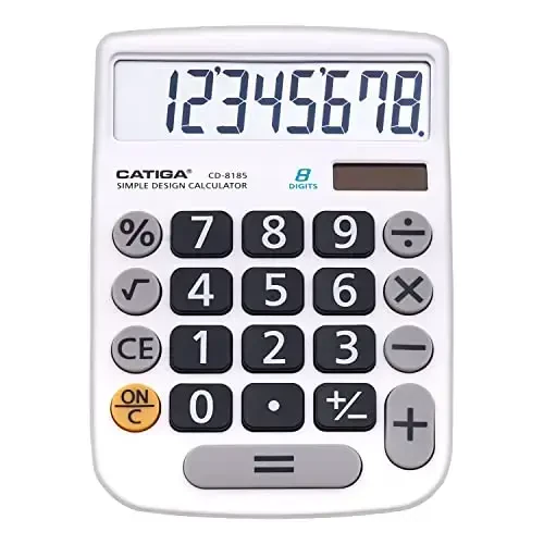 CATIGA Desktop Calculator 8 Digit with Solar Power and Easy to Read LCD Display, Big Buttons, for Home, Office, School, Class and Business, 4 Function Small Basic Calculators for Desk, CD-8185 - 6