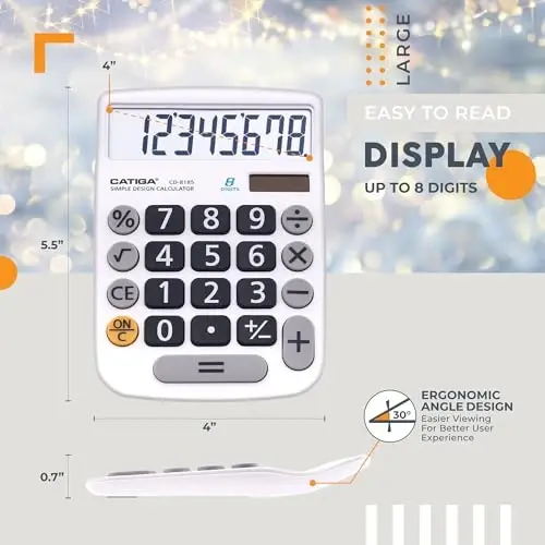 CATIGA Desktop Calculator 8 Digit with Solar Power and Easy to Read LCD Display, Big Buttons, for Home, Office, School, Class and Business, 4 Function Small Basic Calculators for Desk, CD-8185 - CATIGA