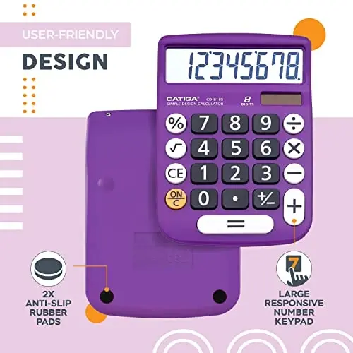 CATIGA Desktop Calculator 8 Digit with Solar Power and Easy to Read LCD Display, Big Buttons, for Home, Office, School, Class and Business, 4 Function Small Basic Calculators for Desk, CD-8185 - 3