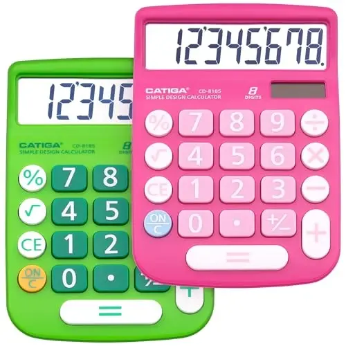CATIGA Desktop Calculator 8 Digit with Solar Power and Easy to Read LCD Display, Big Buttons, for Home, Office, School, Class and Business, 4 Function Small Basic Calculators for Desk, CD-8185 - 1