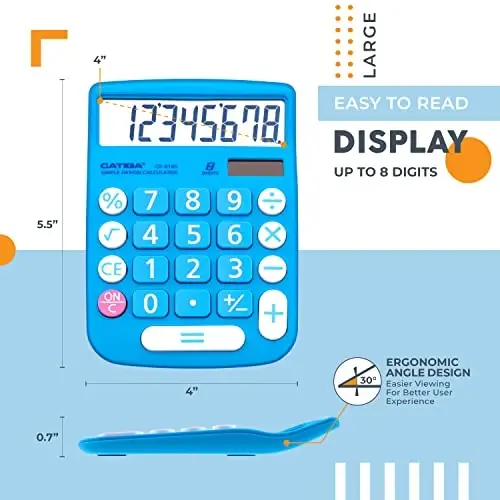 CATIGA Desktop Calculator 8 Digit with Solar Power and LCD Display, Big Buttons, for Home, Office, School, Class and Business, 4 Function Small Basic Calculators for Desk, CD-8185 - CATIGA