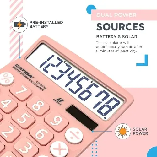 CATIGA Desktop Calculator 8 Digit with Solar Power and LCD Display, Big Buttons, for Home, Office, School, Class and Business, 4 Function Small Basic Calculators for Desk, CD-8185 - 2