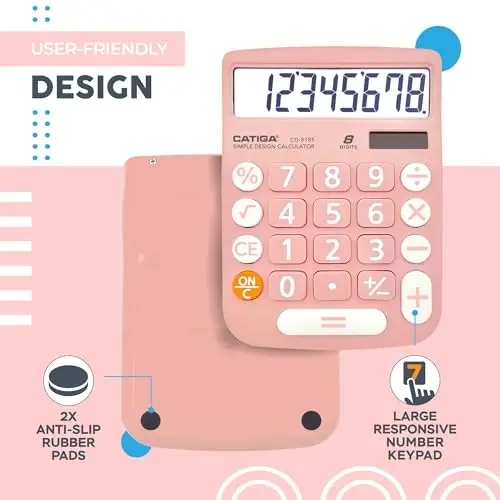 CATIGA Desktop Calculator 8 Digit with Solar Power and LCD Display, Big Buttons, for Home, Office, School, Class and Business, 4 Function Small Basic Calculators for Desk, CD-8185 - 3