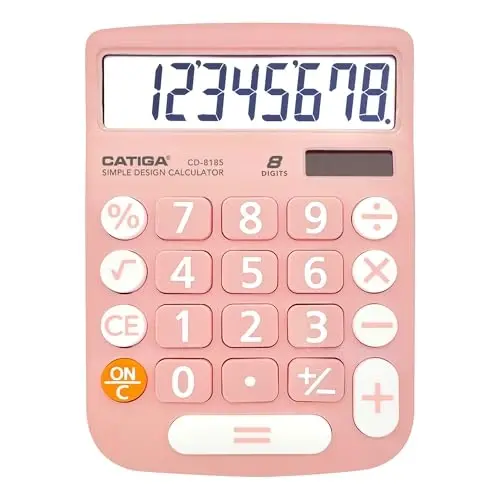 CATIGA Desktop Calculator 8 Digit with Solar Power and LCD Display, Big Buttons, for Home, Office, School, Class and Business, 4 Function Small Basic Calculators for Desk, CD-8185 - 5