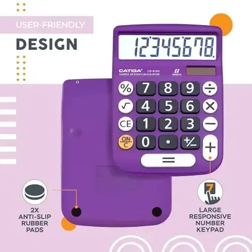 CATIGA Desktop Calculator 8 Digit with Solar Power and LCD Display, or Home, Office, School, Class and Business, 4 Function Small Basic - 5