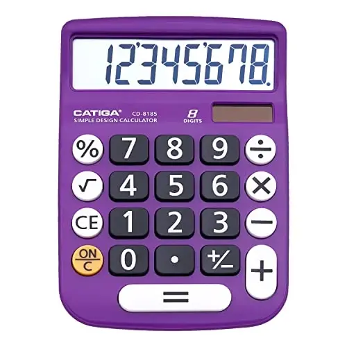 CATIGA Desktop Calculator 8 Digit with Solar Power and LCD Display, or Home, Office, School, Class and Business, 4 Function Small Basic - 1