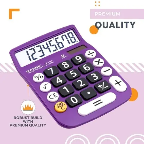 CATIGA Desktop Calculator 8 Digit with Solar Power and LCD Display, or Home, Office, School, Class and Business, 4 Function Small Basic - 4