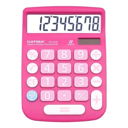 CATIGA Ish stoli kalkulyatori 8 xonali quyosh energiyasi va oʻqish oson LCD displey, katta tugmalar, uy, ofis, maktab, sinf va biznes uchun, 4 funksiyali kichik asosiy kalkulyatorlar, CD-8185 - 4