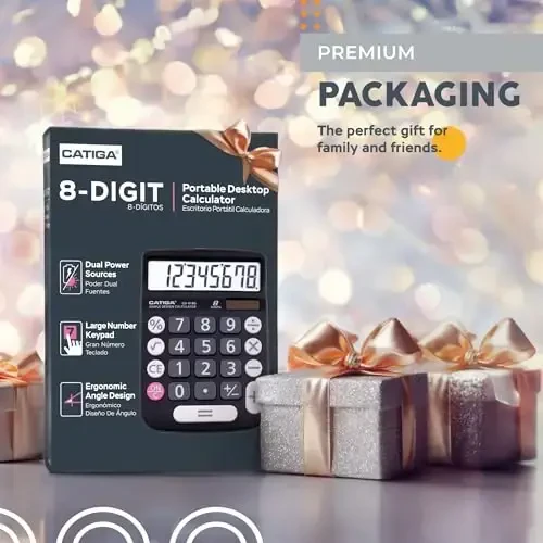 CATIGA Ish stoli Kalkulyatori 8 xonali quyosh energiyasi va oson o'qiladigan LCD displey, katta tugmalar, uy, ofis, maktab, sinf va biznes uchun, 4 funktsiyali kichik asosiy kalkulyatorlar, CD-8185 qora - CATIGA
