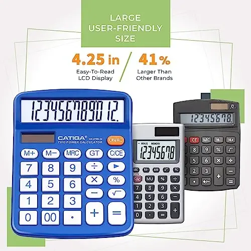 CATIGA Desktop Calculator 12 Digit with Large LCD Display and Sensitive Button, Solar and Battery Dual Power, Standard Function for Office, Home, School, CD-2786 - 1