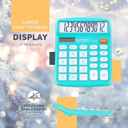 CATIGA Desktop Calculator (2 Pack) 12 Digit with Large LCD Display and Sensitive Button, Solar and Battery Dual Power, Standard Function for Office, Home, School, CD-2786 (Light Blue/Light Pink) - 2