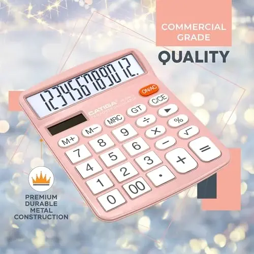 CATIGA Desktop Calculator (2 Pack) 12 Digit with Large LCD Display and Sensitive Button, Solar and Battery Dual Power, Standard Function for Office, Home, School, CD-2786 (Light Blue/Light Pink) - 5