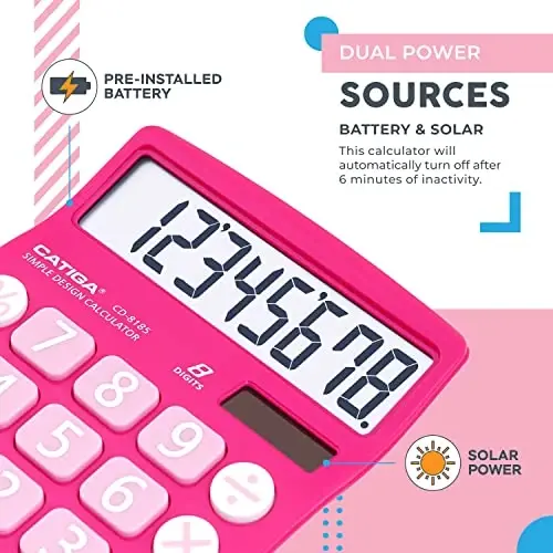 CATIGA Desktop Calculator 8 Digit with Solar Power and Easy to Read LCD Display, Big Buttons, for Home, Office, School, Class and Business, 4 Function Small Basic Calculators for Desk, CD-8185 - 1