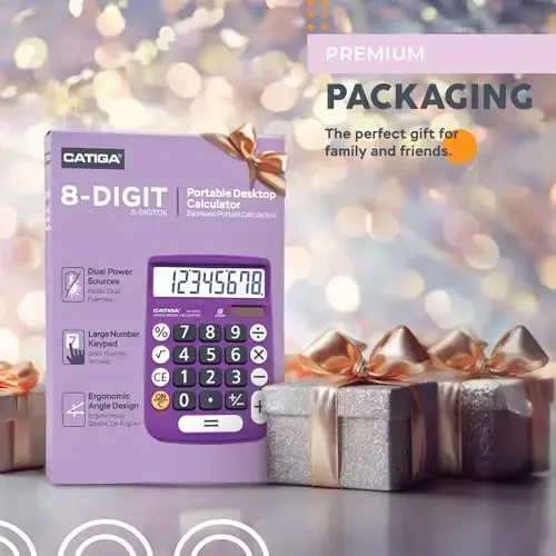 CATIGA Desktop Calculator 8 Digit with Solar Power and Easy to Read LCD Display, Big Buttons, for Home, Office, School, Class and Business, 4 Function Small Basic Calculators for Desk, CD-8185 