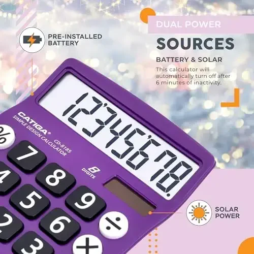 CATIGA Desktop Calculator 8 Digit with Solar Power and Easy to Read LCD Display, Big Buttons, for Home, Office, School, Class and Business, 4 Function Small Basic Calculators for Desk, CD-8185 - CATIGA (1)
