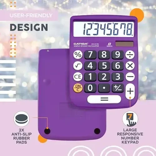 CATIGA Desktop Calculator 8 Digit with Solar Power and Easy to Read LCD Display, Big Buttons, for Home, Office, School, Class and Business, 4 Function Small Basic Calculators for Desk, CD-8185 - 4