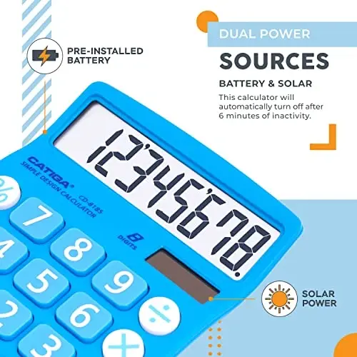 CATIGA Desktop Calculator 8 Digit with Solar Power and LCD Display, Big Buttons, for Home, Office, School, Class and Business, 4 Function Small Basic Calculators for Desk, CD-8185 - CATIGA (1)