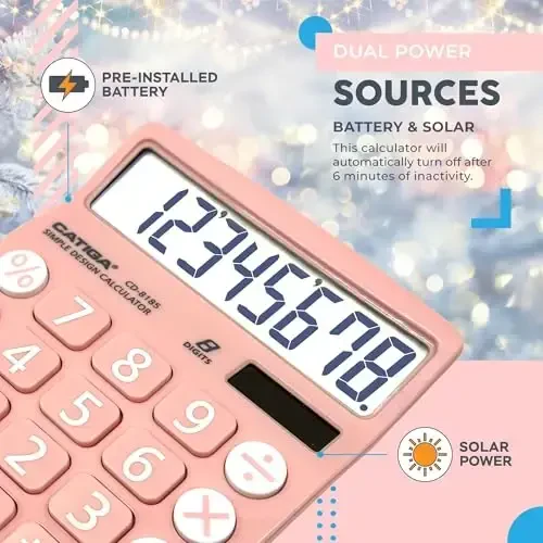 CATIGA Desktop Calculator 8 Digit with Solar Power and LCD Display, Big Buttons, for Home, Office, School, Class and Business, 4 Function Small Basic Calculators for Desk, CD-8185 - 2