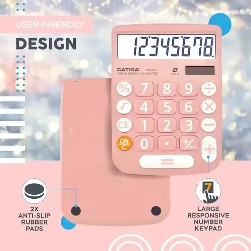 CATIGA Desktop Calculator 8 Digit with Solar Power and LCD Display, Big Buttons, for Home, Office, School, Class and Business, 4 Function Small Basic Calculators for Desk, CD-8185 - 5