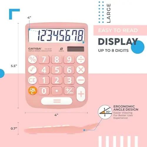 CATIGA Desktop Calculator 8 Digit with Solar Power and LCD Display, Big Buttons, for Home, Office, School, Class and Business, 4 Function Small Basic Calculators for Desk, CD-8185 