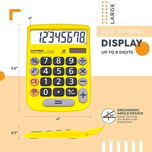 CATIGA Desktop Calculator 8 Digit with Solar Power and LCD Display, Big Buttons, for Home, Office, School, Class and Business, 4 Function Small Basic Calculators for Desk, CD-8185 - CATIGA
