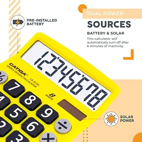 CATIGA Desktop Calculator 8 Digit with Solar Power and LCD Display, Big Buttons, for Home, Office, School, Class and Business, 4 Function Small Basic Calculators for Desk, CD-8185 - 2